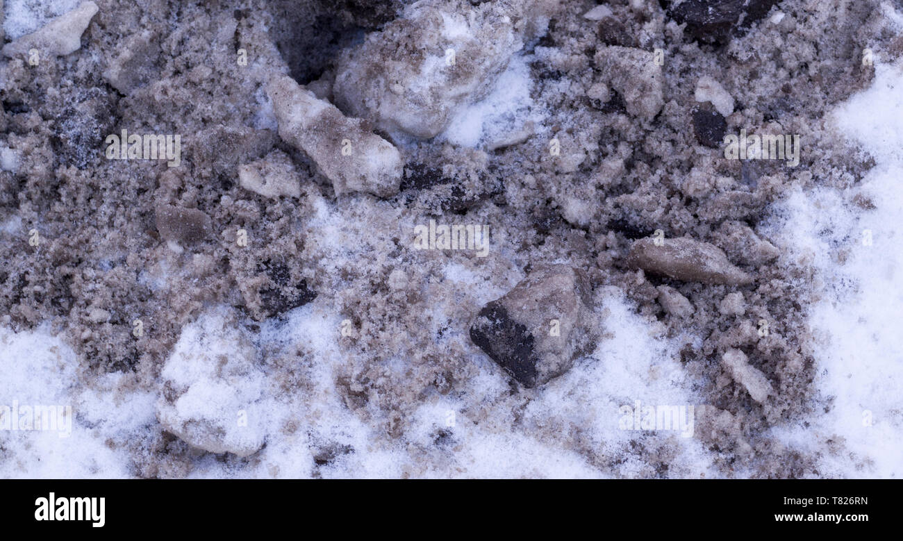 polluted city snow texture. urban, background. Stock Photo