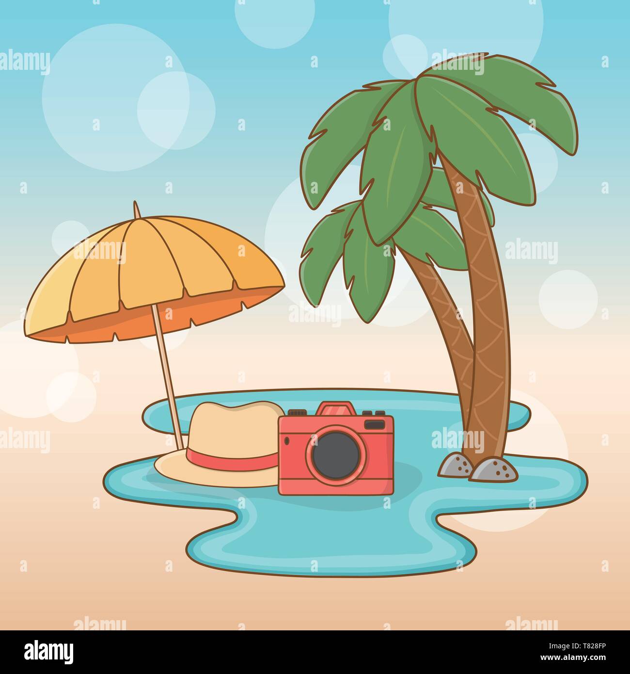 tree palms beach with vacations icons vector illustration design Stock ...