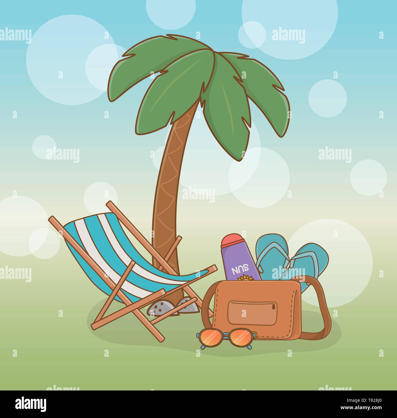 tree palms beach with vacations icons vector illustration design Stock ...
