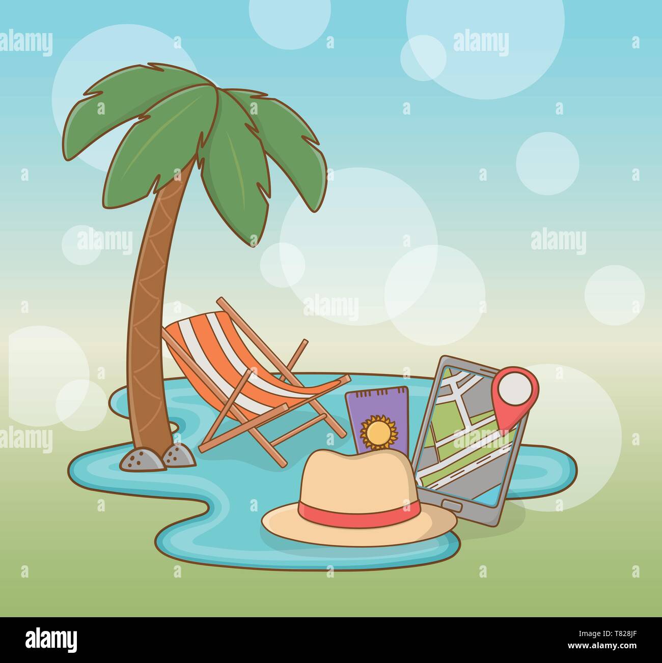 tree palms beach with vacations icons vector illustration design Stock ...