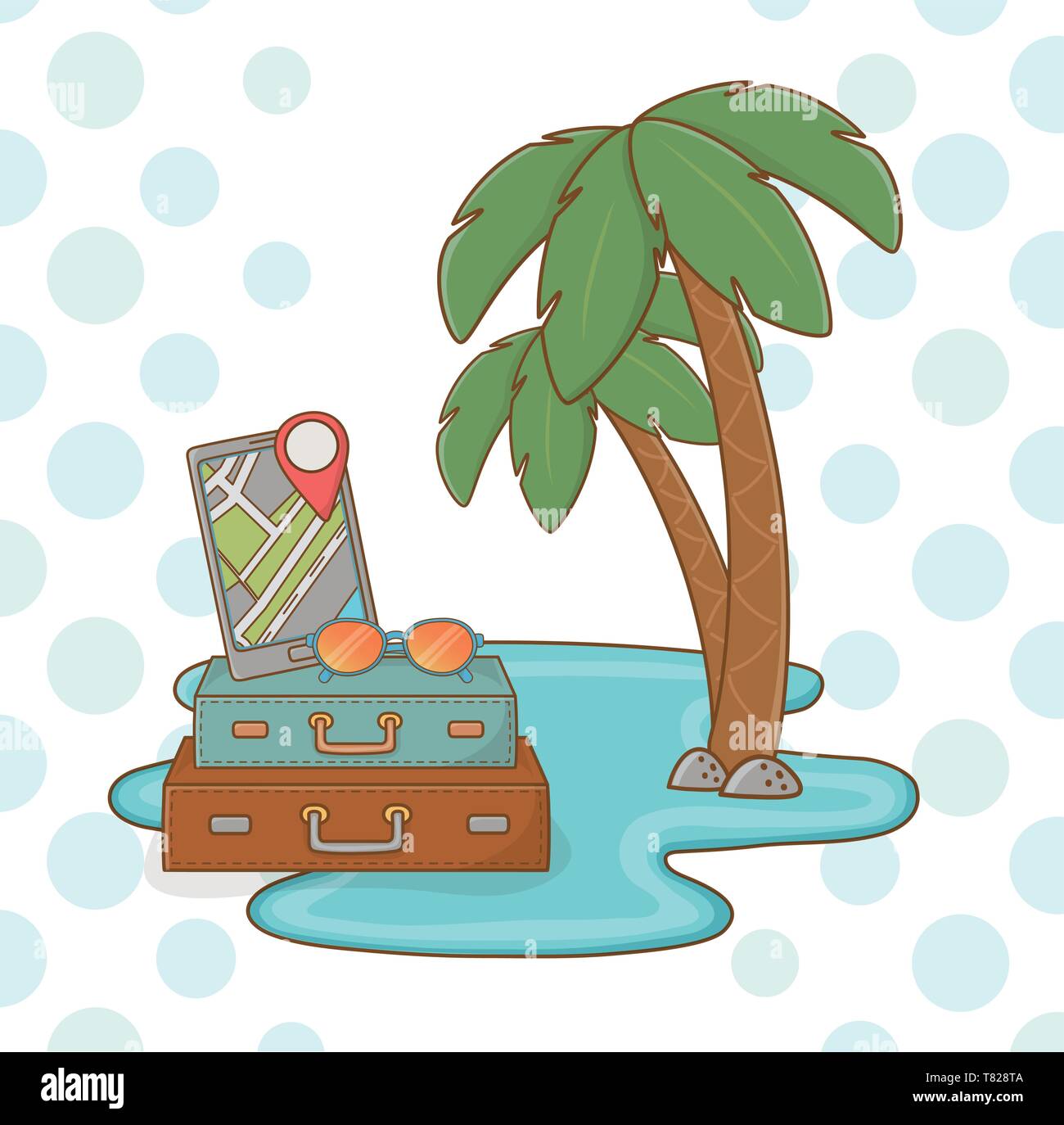 suitcases vacations on the beach scene vector illustration design Stock Vector