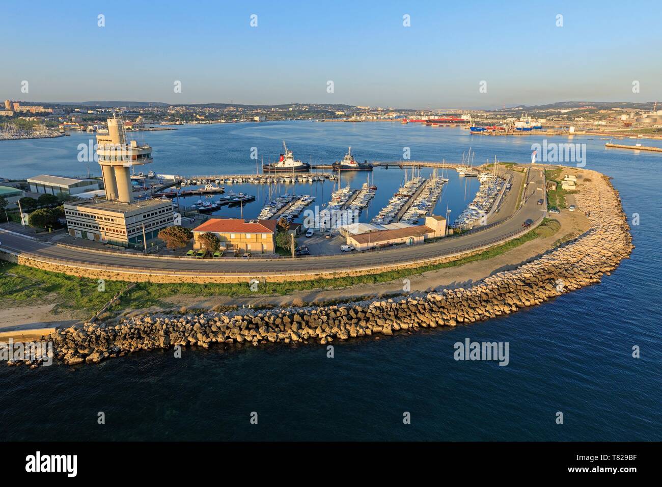 France, Bouches du Rhone, Gulf of Fos sur Mer, Port de Bouc, Harbor of the western basins of the Grand Port Maritime of Marseille (aerial view) Stock Photo