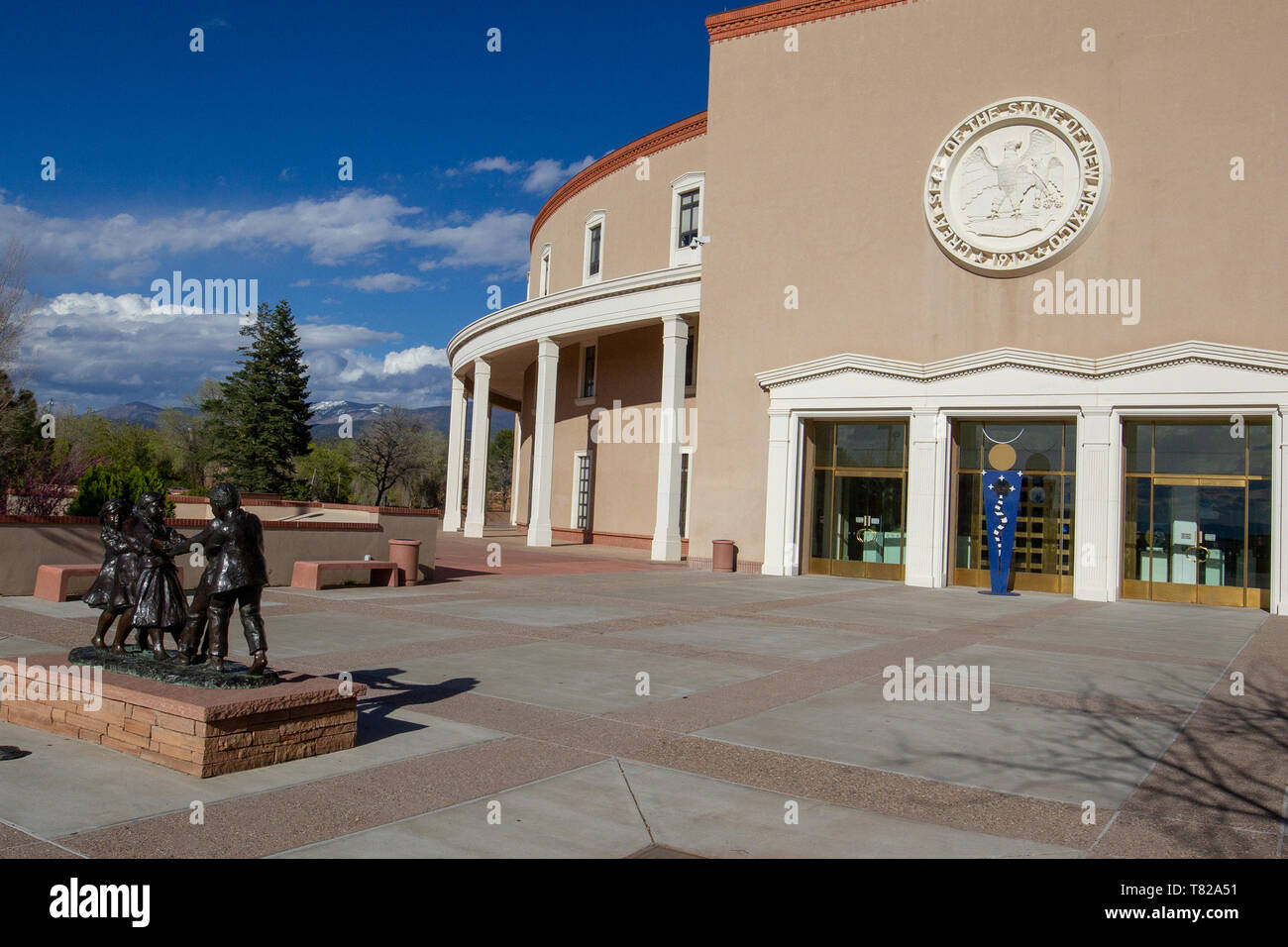 The New Mexico State Capitol in Santa Fe, New Mexico is also known as the roundhouse.The only round state capitol in the United States. Stock Photo