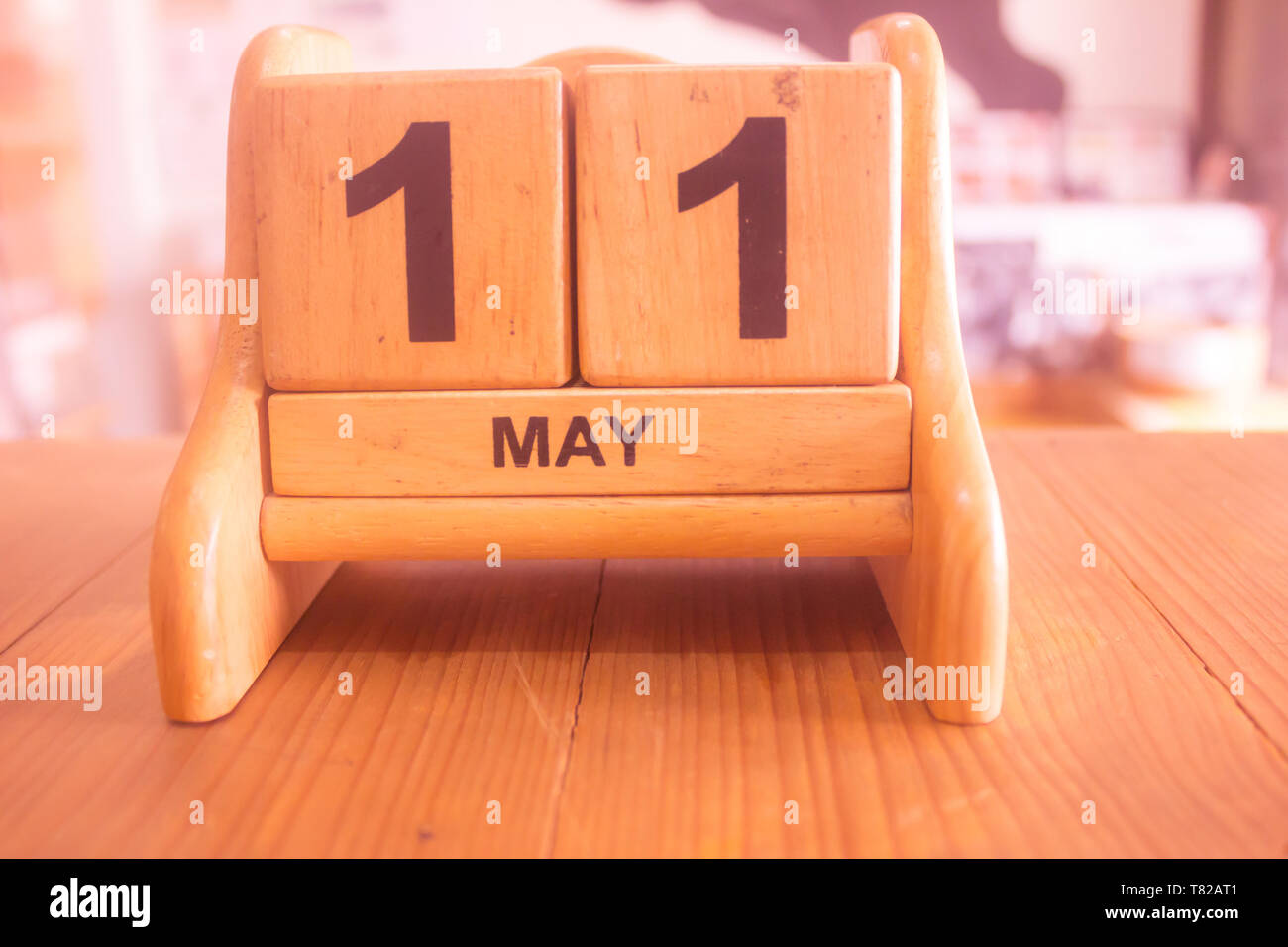 calendar of date on 11th may make by wooden template background Stock Photo