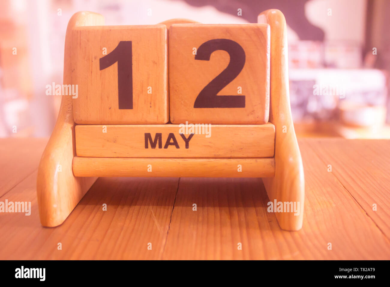 calendar of date on 12th may make by wooden template background Stock Photo