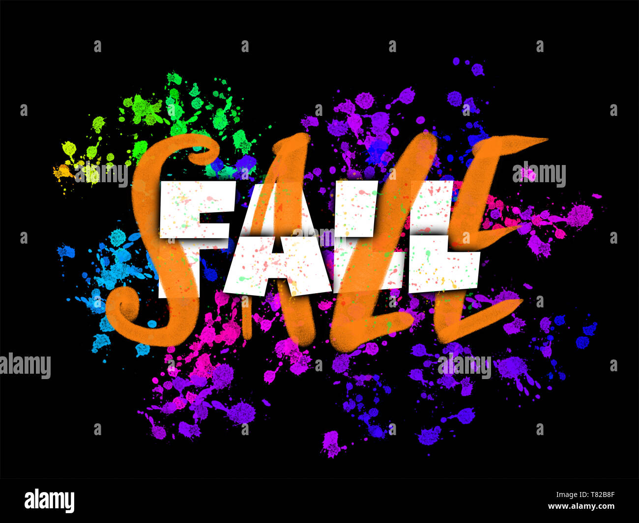 Fall Sale sign with typography, brush lettering and glowing ink blots