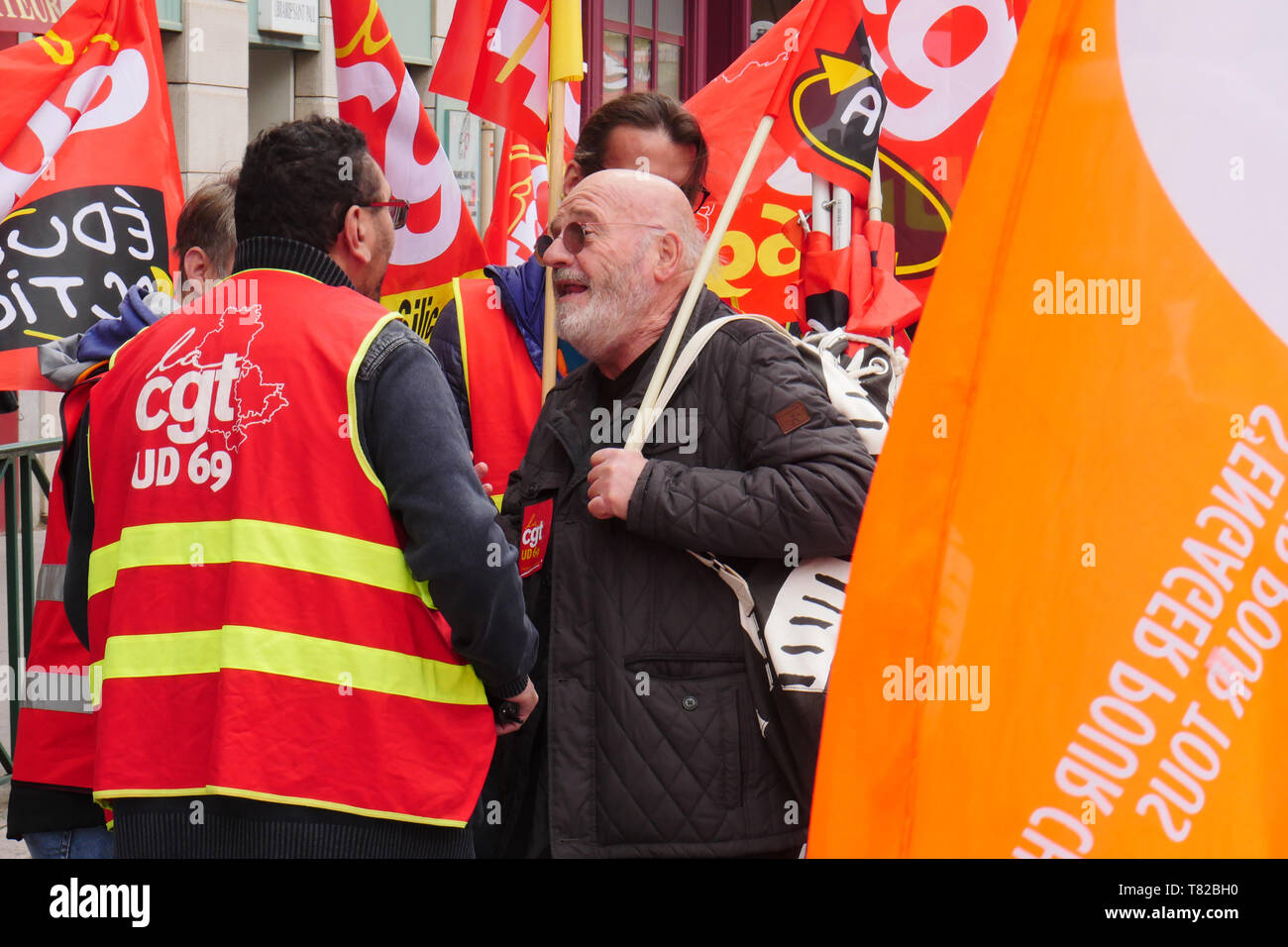 Public officials march to defend civil Services, Lyon, France Stock