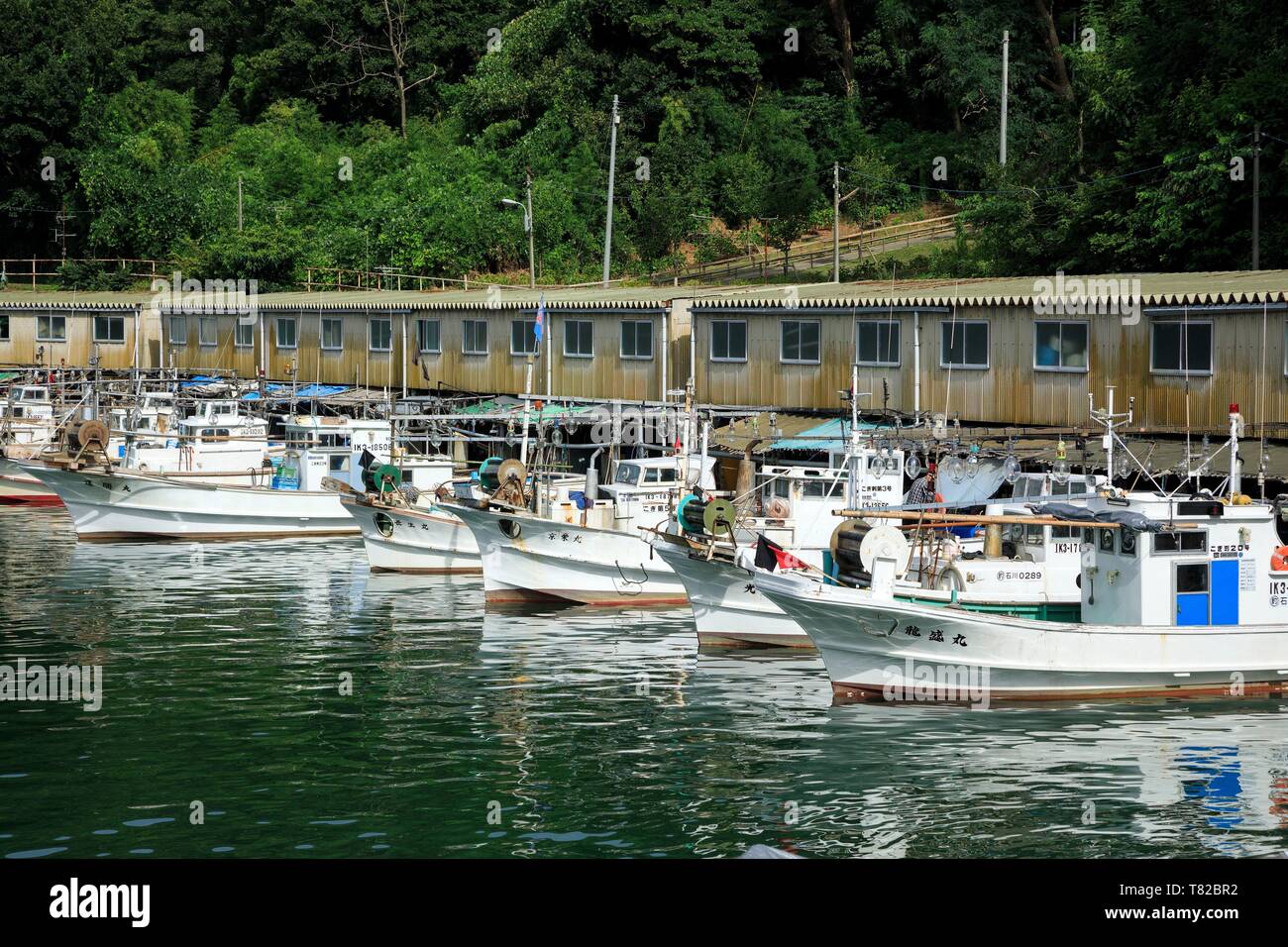 Japan, Honshu Island, Chubu Region, Ishikawa Prefecture, Kaga, Hashitate, Fishing Port Stock Photo