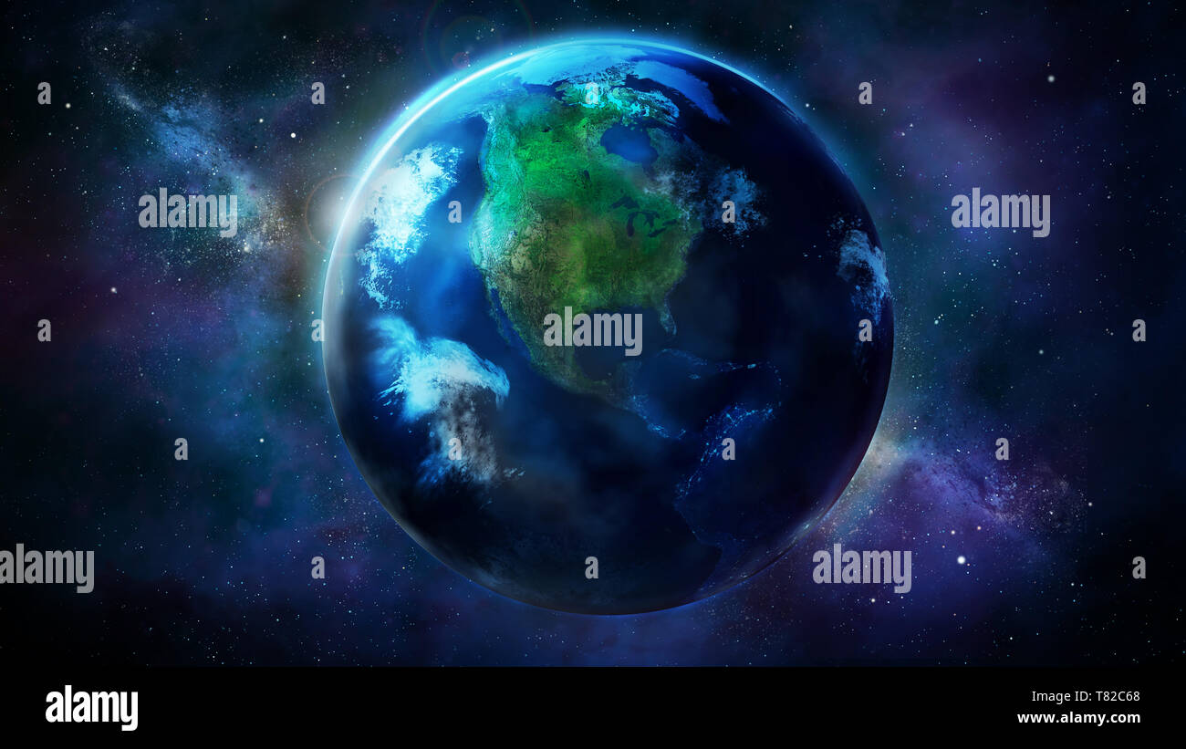 Realistic Earth from space showing North and South America Stock Photo ...