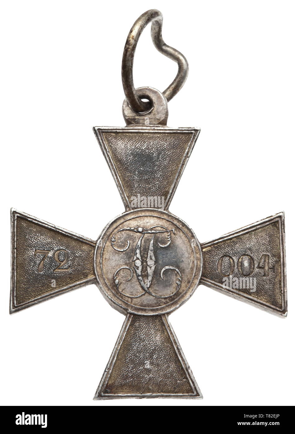 An orders group of a veteran of the Wars of Liberation and later Prussian officer An Iron Cross 2nd Class in reduced 35 mm size, the so-called 'Prinzengröße', a St. George's Cross for Soldiers of Prussian make with separately struck and applied medallions, a Prussian War Commemorative Medal for '1813 - 1814' in the second issue with straight cross arm terminals and a Prussian 25-Year Long Service Award Cros 20th century, Additional-Rights-Clearance-Info-Not-Available Stock Photo