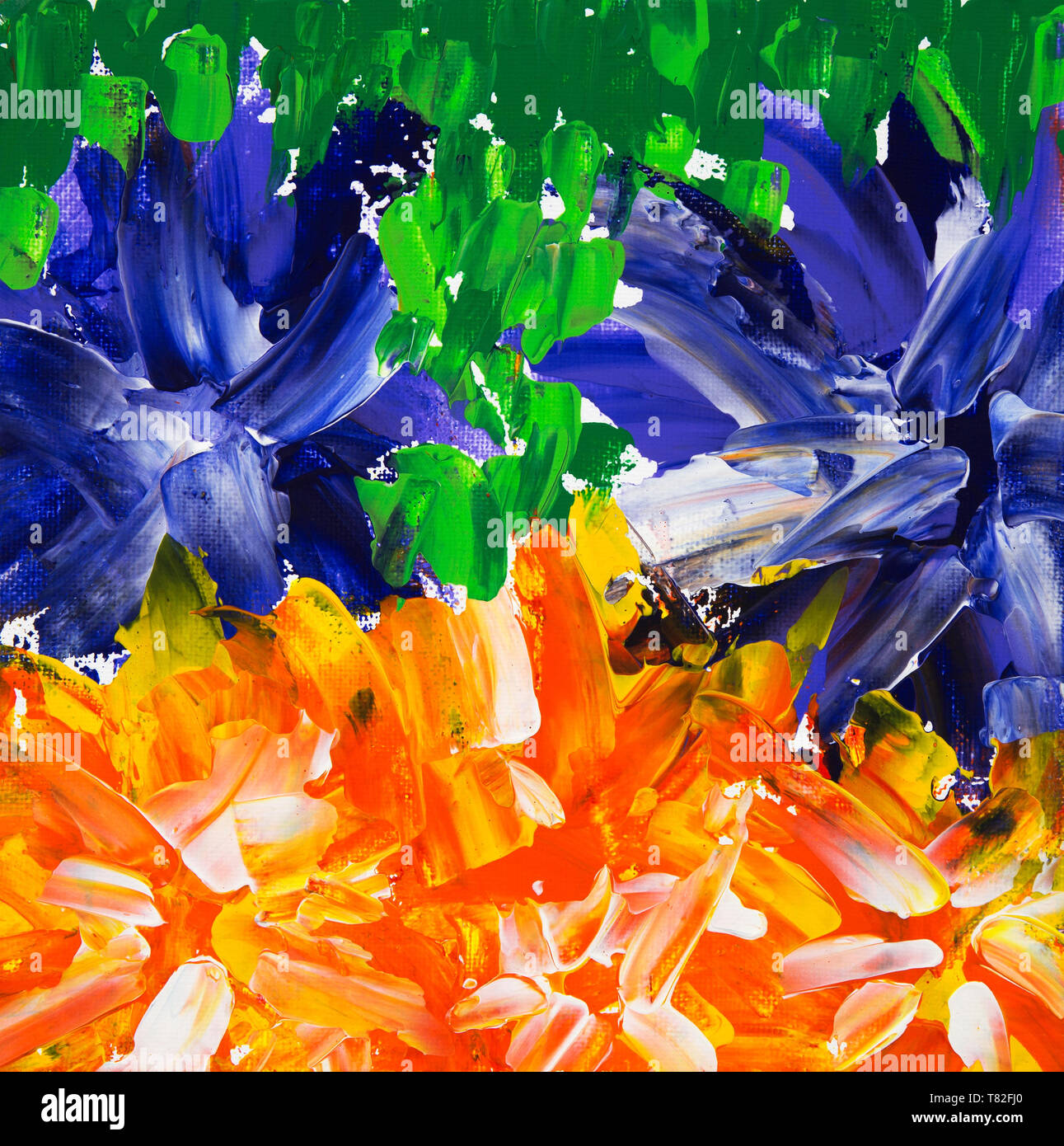 Original oil painting on canvas showing colorful abstract flowers ...