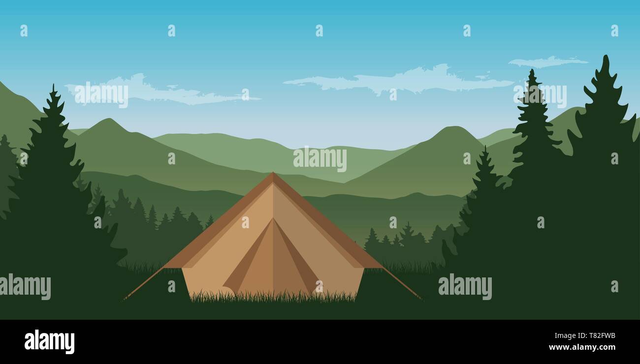 camping adventure in the wilderness tent in the forest vector illustration EPS10 Stock Vector