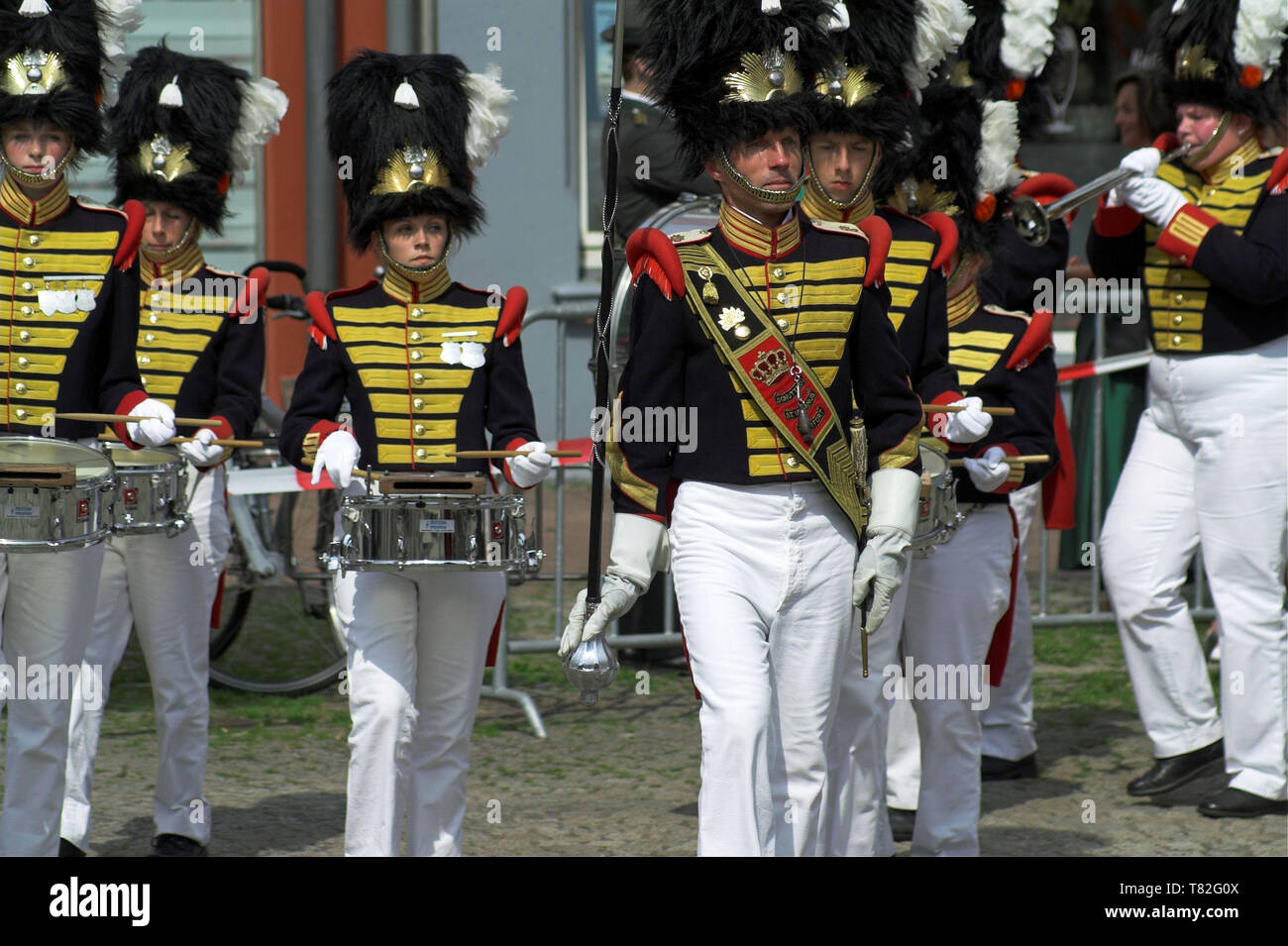 Outdoor brass band in historic ceremonial uniforms. OutdoorBlaskapelle