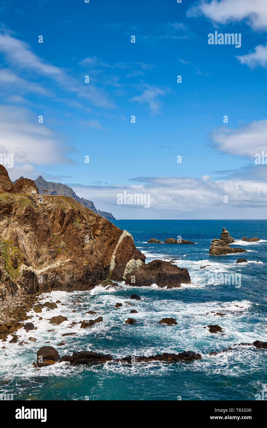 Macizo de Anaga mountain range scenic cliffs at the Atlantic Ocean coast of Tenerife, Spain. Stock Photo