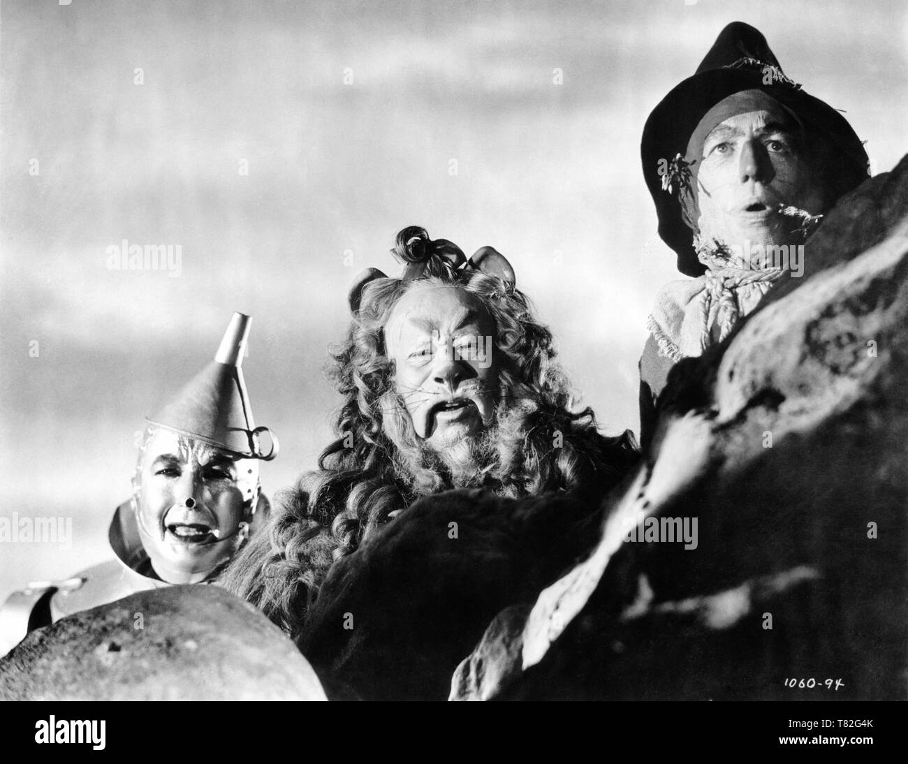 JACK HALEY as Tin Man BERT LAHR as Cowardly Lion RAY BOLGER as Scarecrow THE WIZARD OF OZ 1939 director Victor Fleming book Frank L. Baum Metro Goldwyn Mayer Stock Photo
