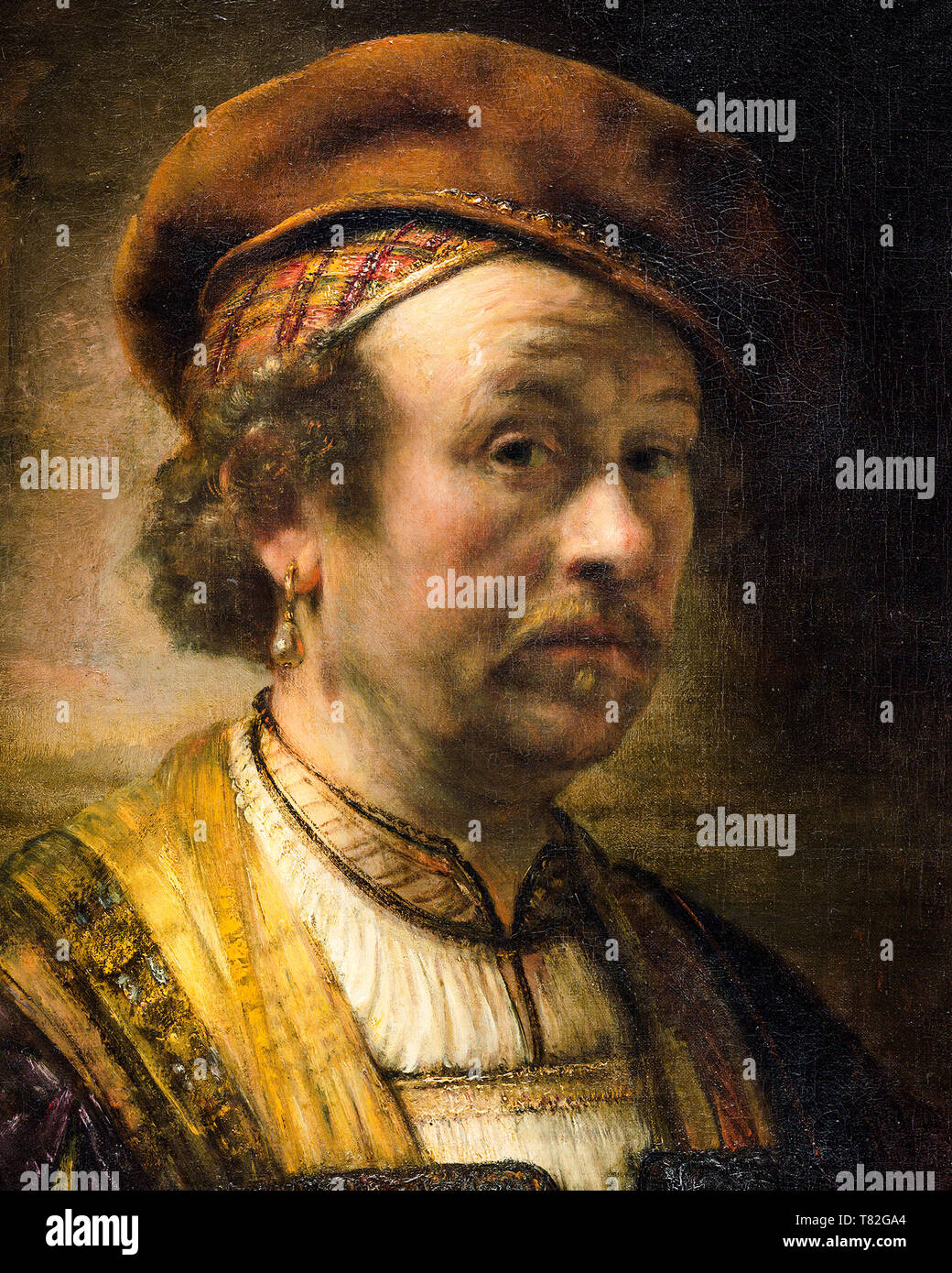 Rembrandt, self portrait of the artist (detail), 1650, painting Stock