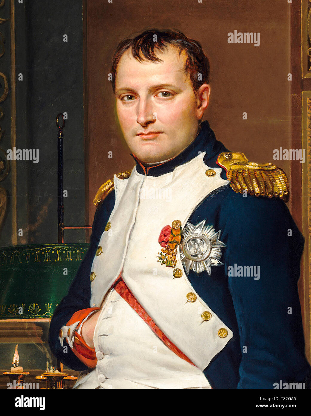Napoleon Bonaparte Portrait (detail) by Jacques-Louis David, 1812 Stock Photo