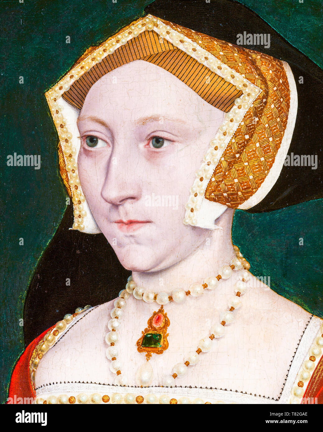 Jane Seymour, portrait painting (detail), 1540, workshop of Hans Holbein Stock Photo