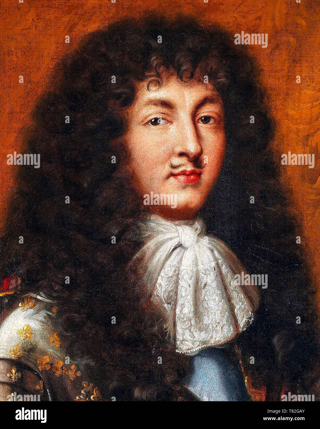 Louis XIV in armour (detail), portrait after Pierre Mignard, c. 1700 Stock Photo