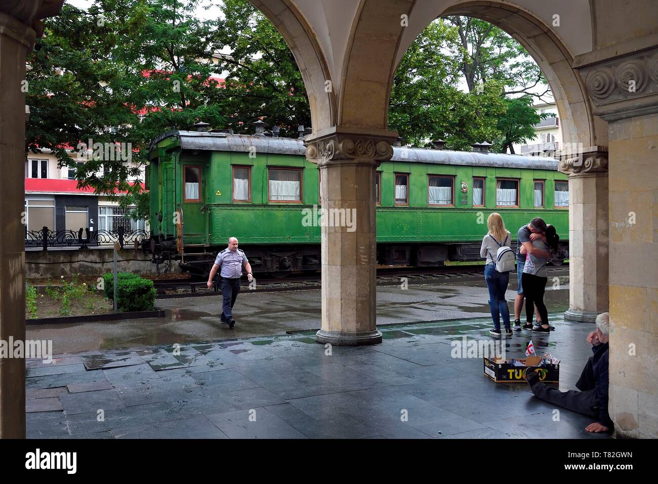 Georgia, Shida Kartli, Gori, hometown of Joseph Stalin, Stalin museum, green Pullman Stalin's personal railway carriage which is armour plated and weighs 83 tons Stock Photo
