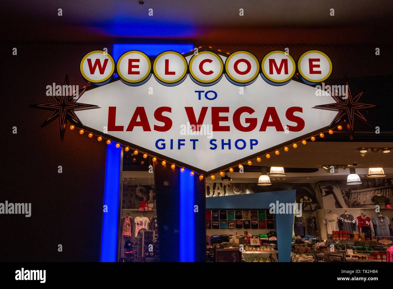 United States, Nevada, Las Vegas, in a souvenir shop a bright sign : welcome to Las Vegas Stock Photo