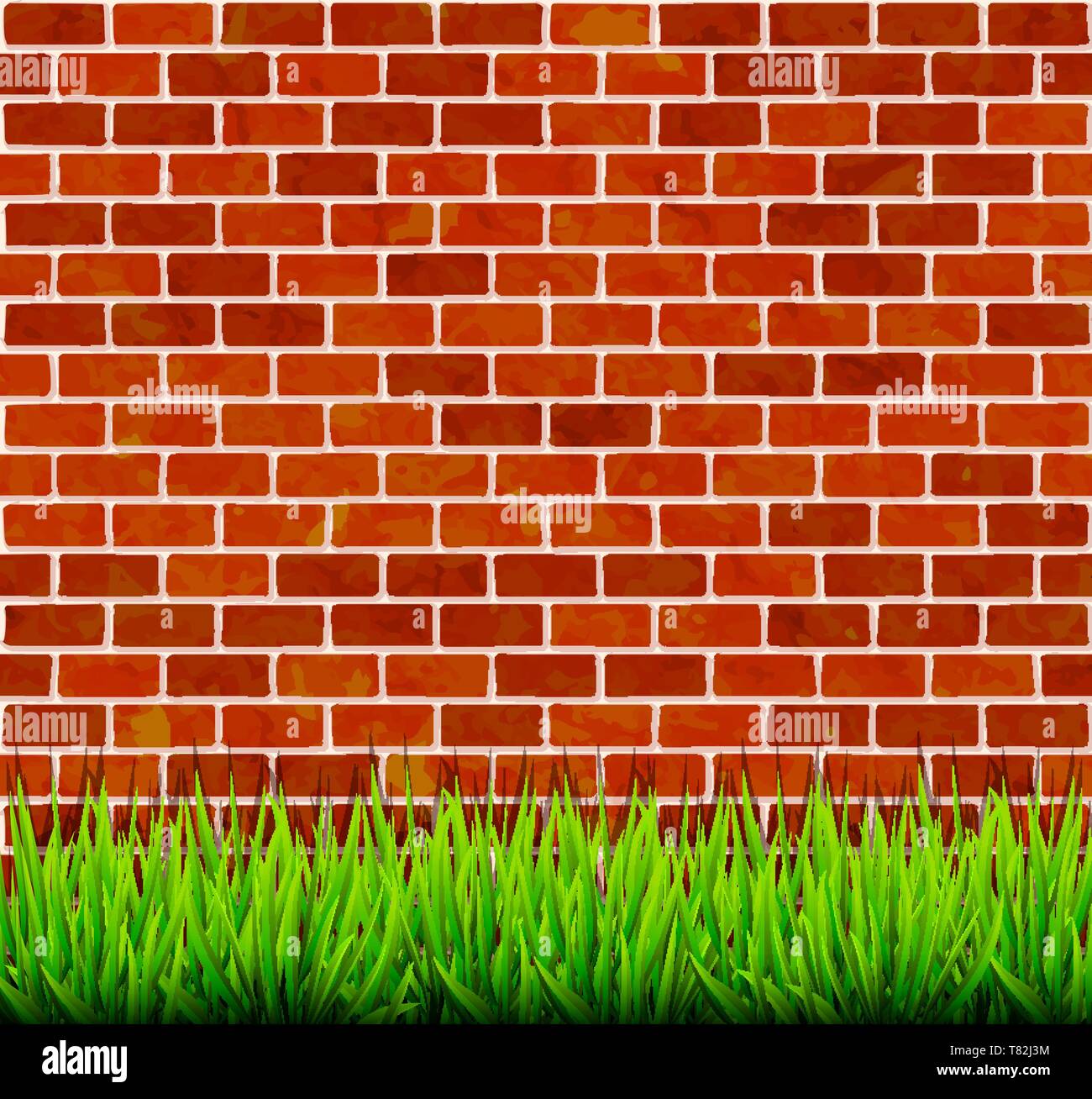 Brick wall with green grass background vector Stock Vector Image & Art