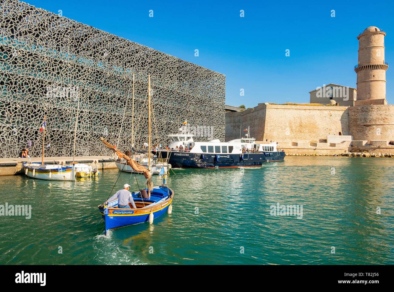 France, Bouches du Rhone, Marseille, the MuCem and Fort Saint Jean, a pointy Marseille Stock Photo