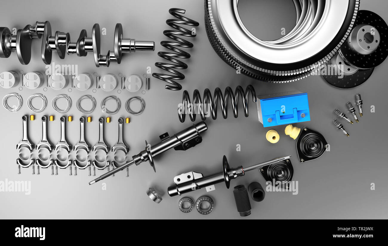 Aftermarket Auto Parts >> Auto Parts Spare Parts Car On The Grey Background Set With Aftermarket Auto Parts >> Auto Parts Spare Parts Car On The Grey Background Set With