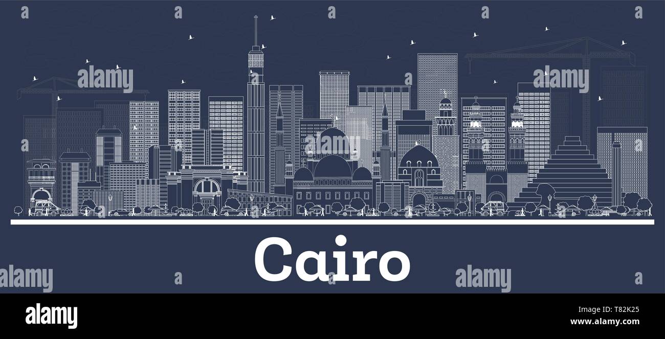 Outline Cairo Egypt City Skyline with White Buildings. Vector ...