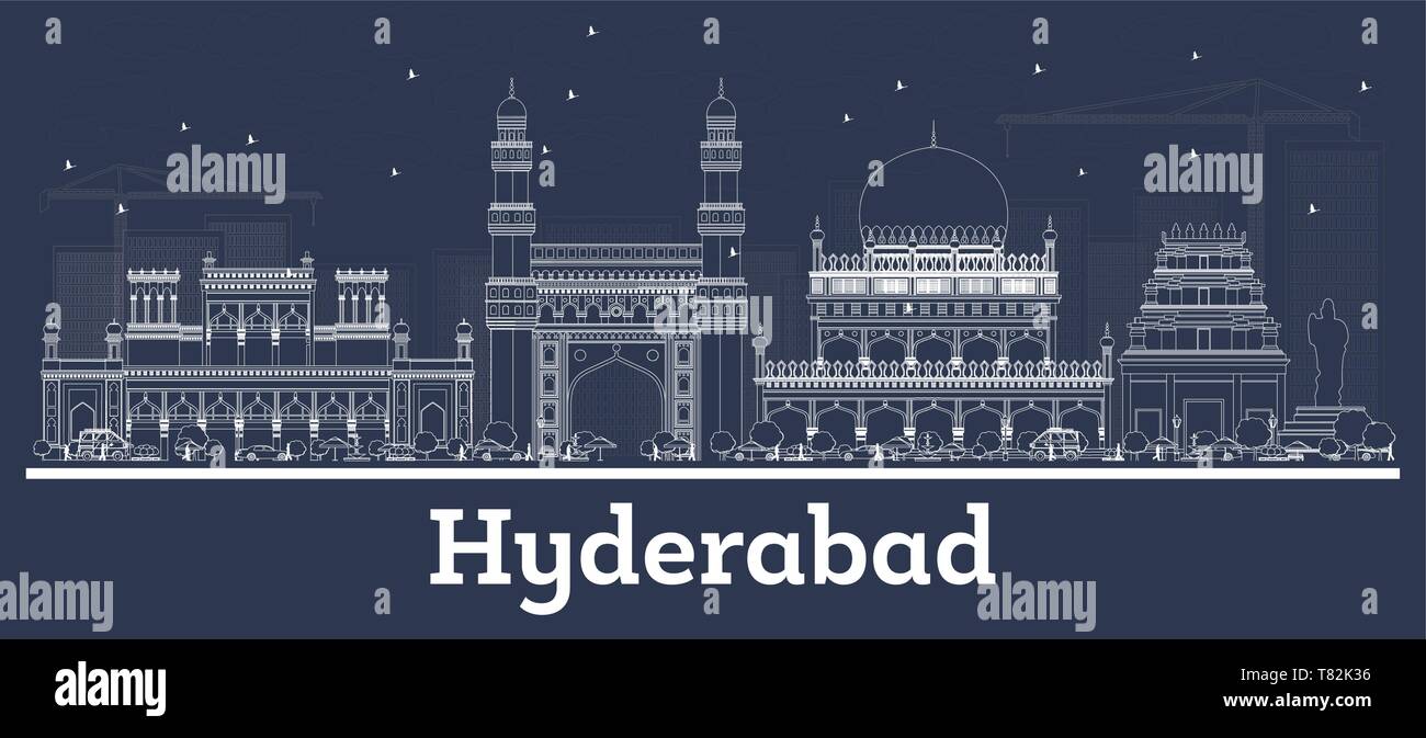 Outline Hyderabad India City Skyline with White Buildings. Vector Illustration. Business Travel and Concept with Modern Architecture. Hyderabad. Stock Vector