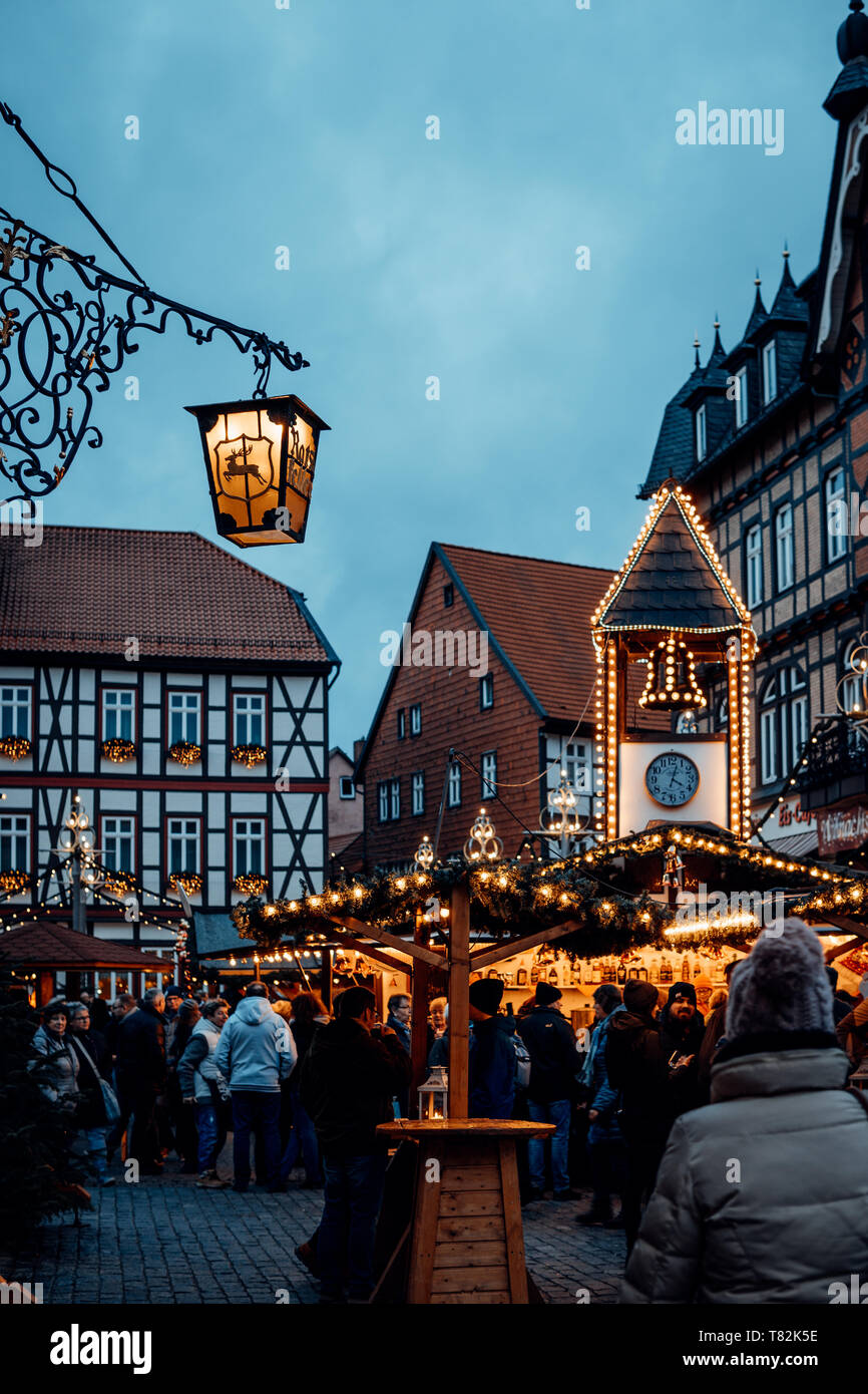 Christmas market and lights in the half-timbered town of Wernigerode Stock Photo