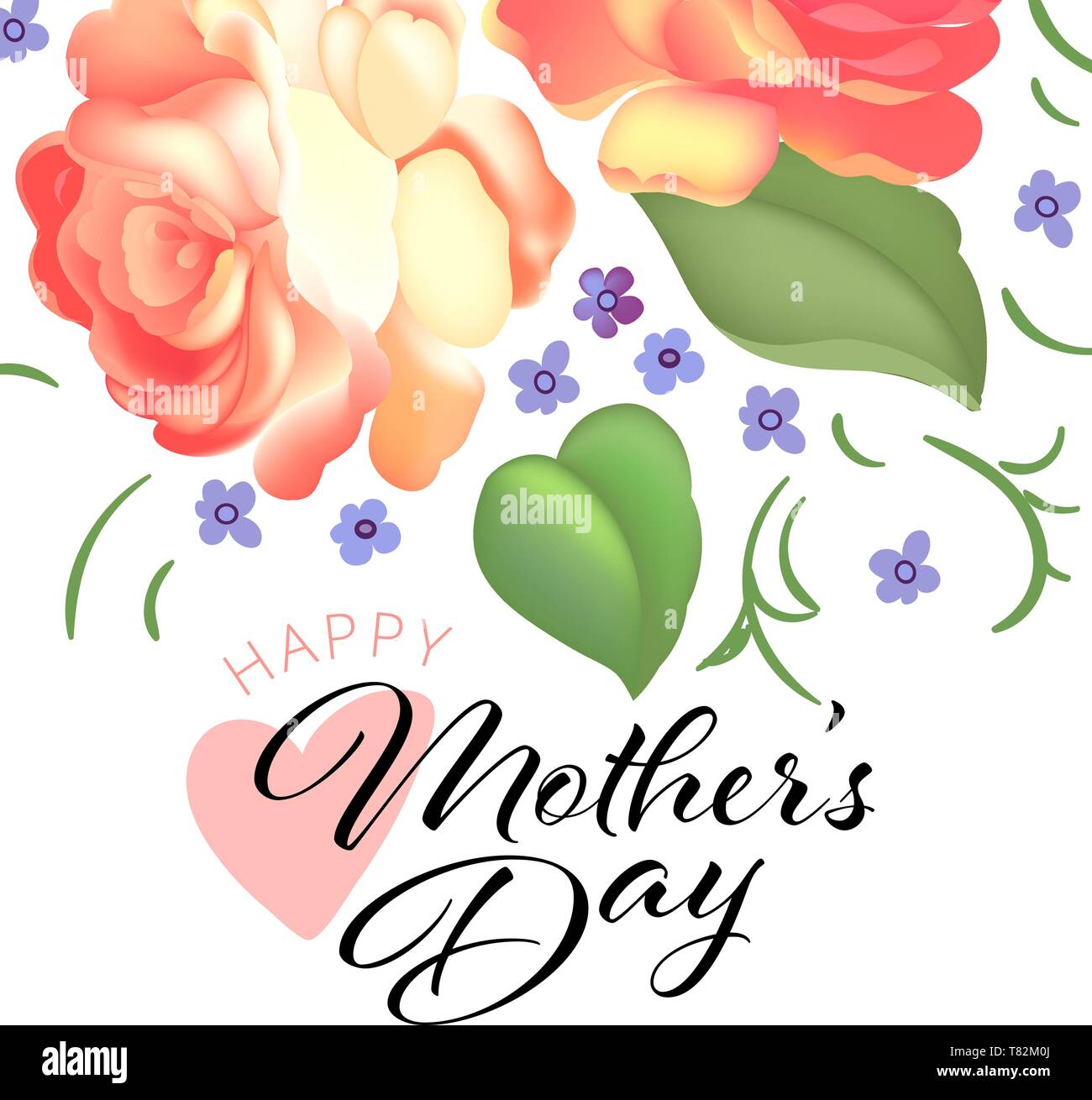 Mother's day greeting card with beautiful garden roses, leaves and ...