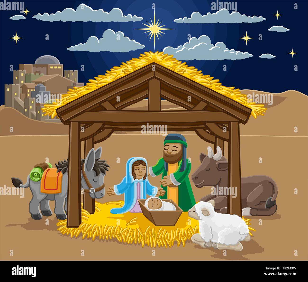Christmas Nativity Scene Cartoon  Stock Vector