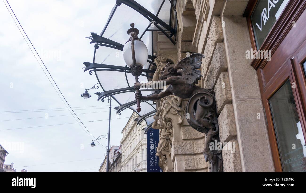 Budapest Hungary 03 15 2019 Detail of new york palace budapest. Stock Photo