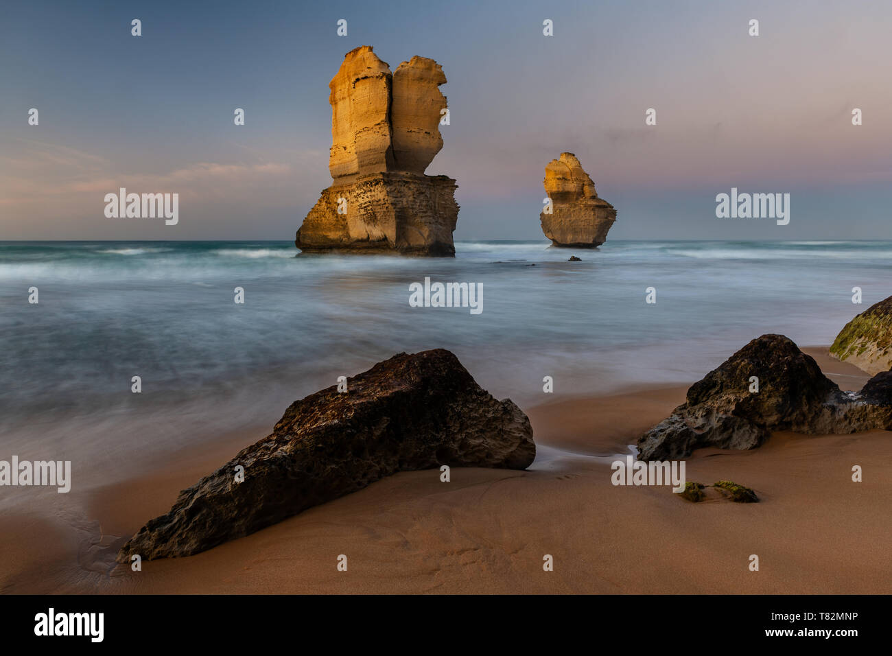 Dawn at the beach of Port Campbell National Park. Stock Photo