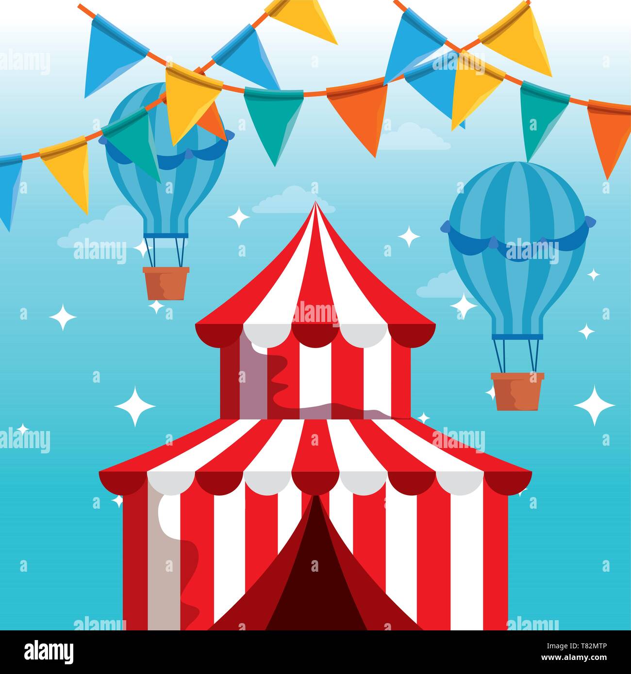 circus with air balloons and party banner to carnival festival Stock ...