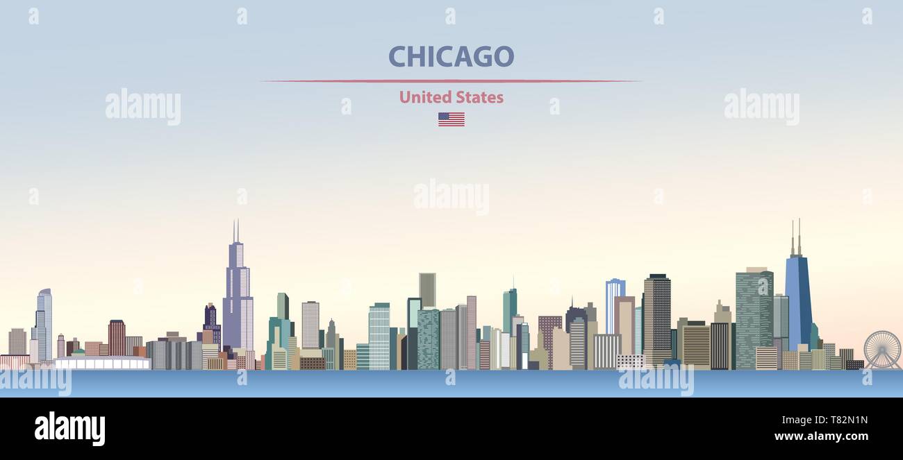 Chicago city skyline on beautiful daytime background vector illustration Stock Vector