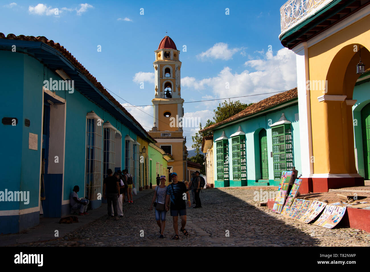 Street view of old town of Trinidad with colorful houses, Cuba Stock Photo