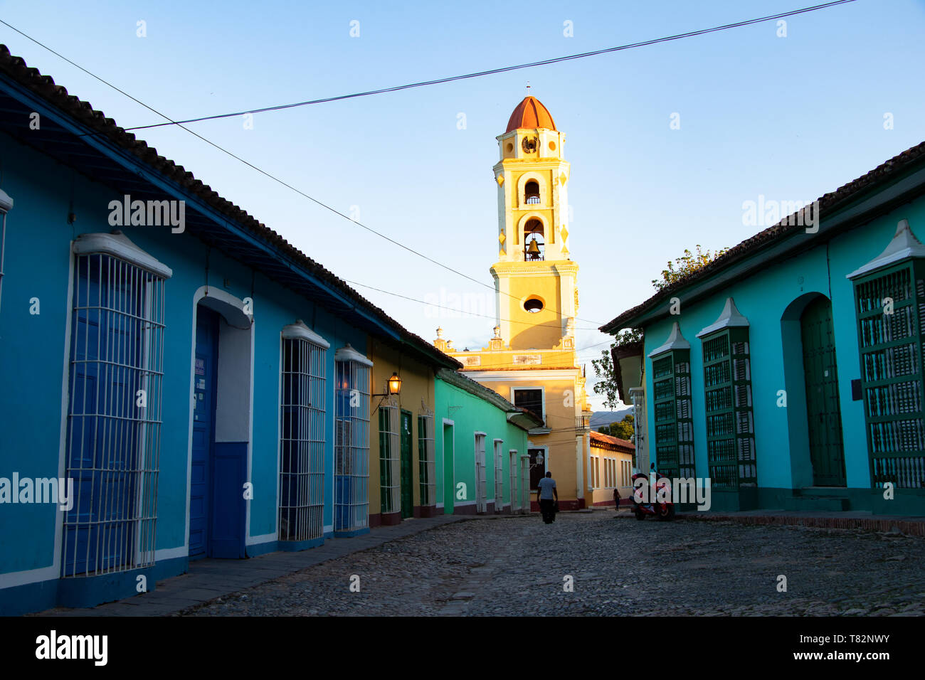Street view of old town of Trinidad with colorful houses, Cuba Stock Photo