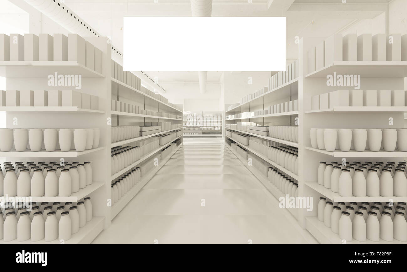 Horizontal Poster At White Supermarket 3d Rendering Mockup Stock Photo Alamy