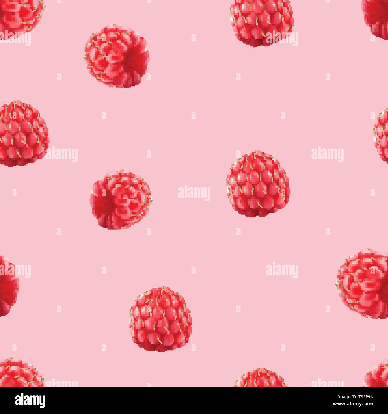 Raspberries seamless pattern. 3d realistic berries. Food background. Stock Vector