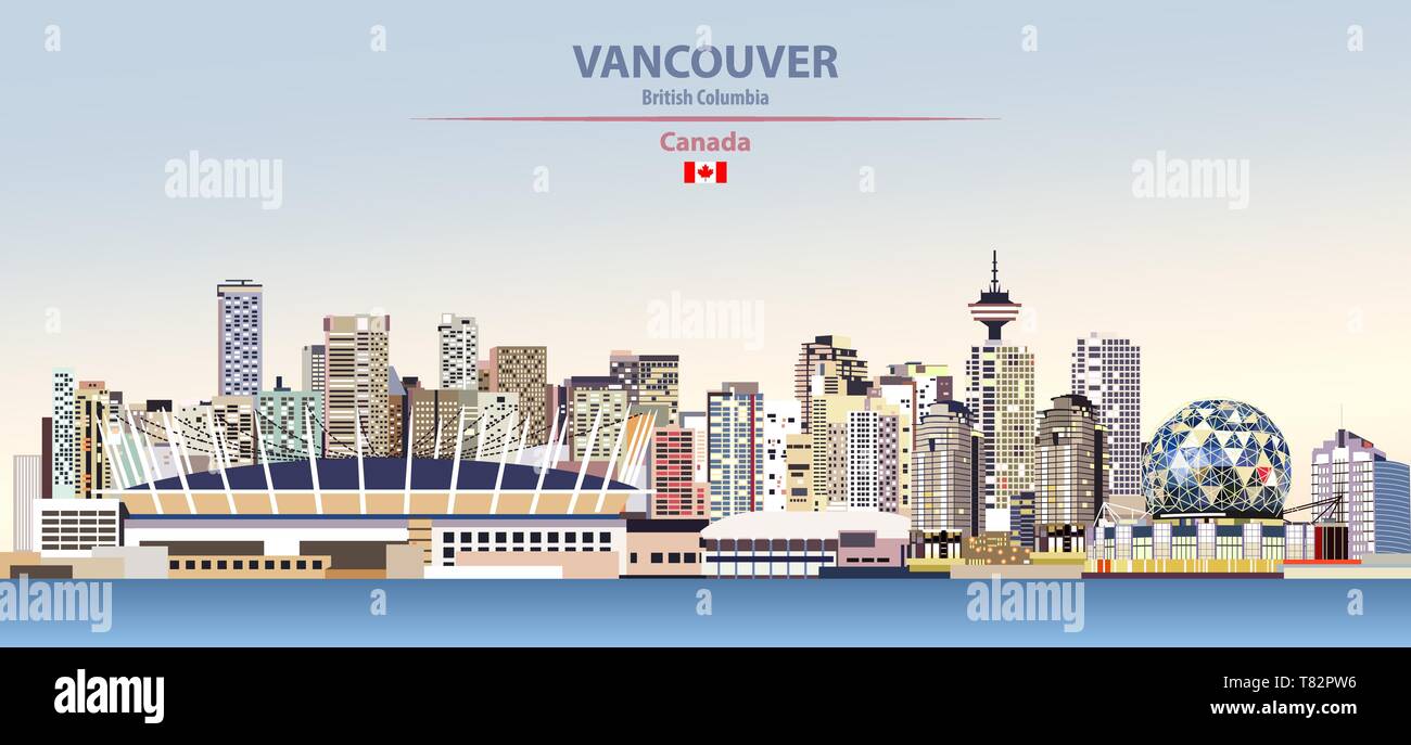 Vancouver city skyline on beautiful daytime background vector ...