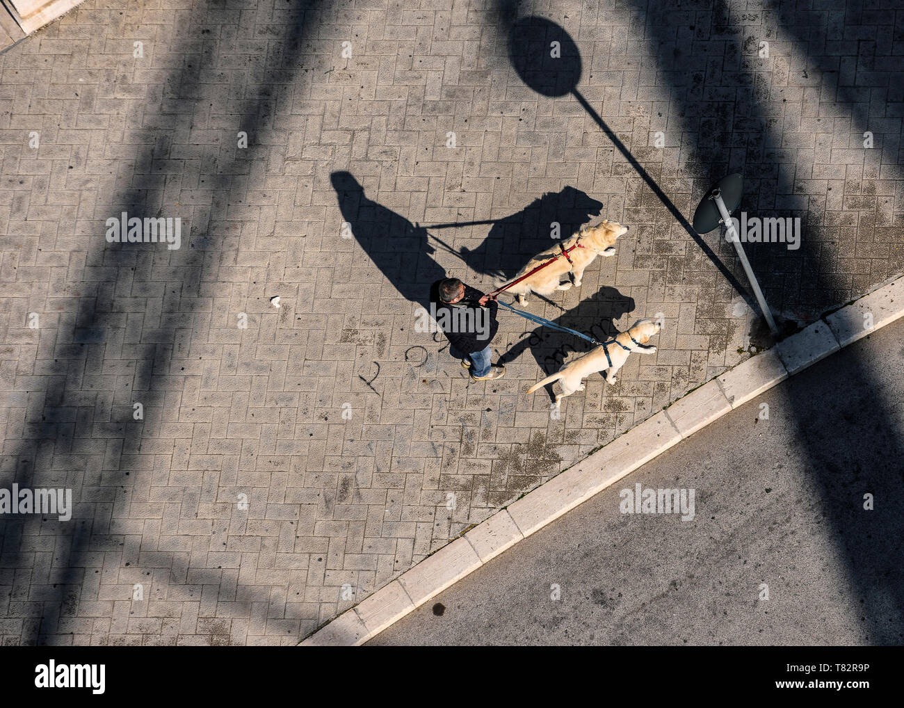 Birds Eye View Street Photography With Light And Shadow Taken From Birds Eye View Street Photography With Light And Shadow Taken From Panorama Wheel Shore Of Adriatic Sea Lungomare And Murat In Bari Puglia Italy T82R9P