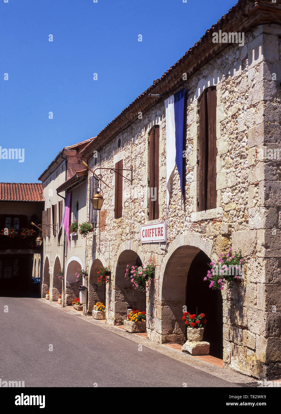 Montreal du Gers. A French bastide of 1255 AD.Classed as one of the most beautiful villages of France.Near the Gallo-Roman villa of Seviac. Stock Photo