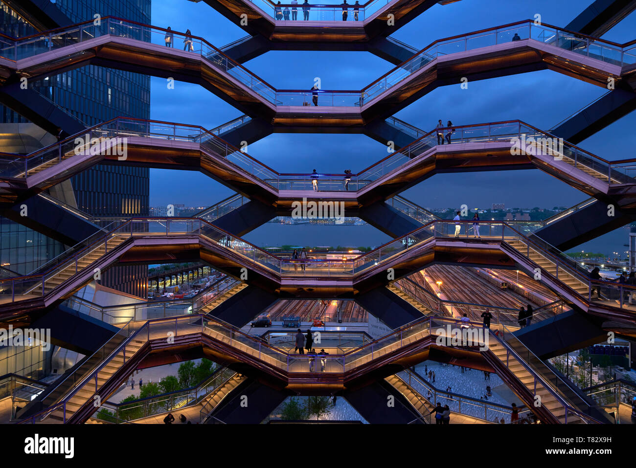 View by dusk Inside the interactive artwork called Vessel at Hudson Yards in new York City Stock Photo
