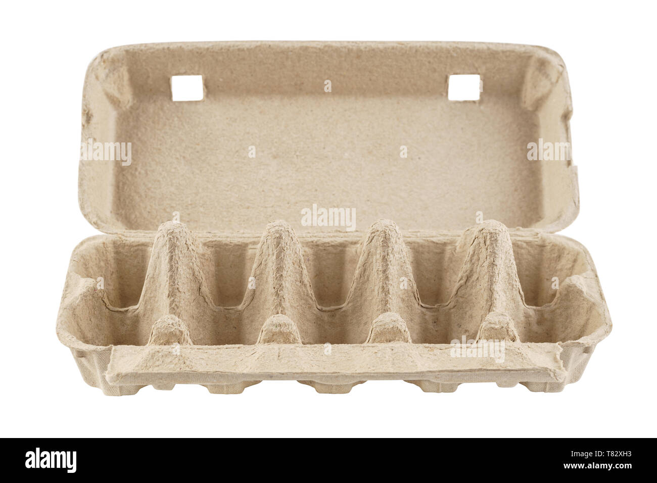 Empty Egg Carton Box Tray Or Container Isolated On White Recyclable Cardboard Or Paper Packaging Front View Stock Photo Alamy