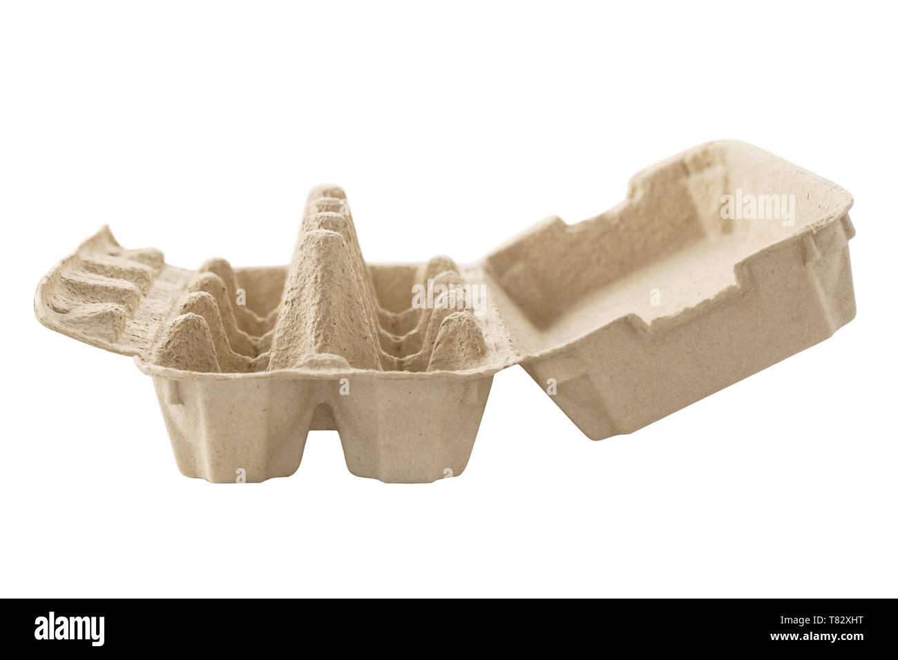 Empty egg carton, box, tray or container isolated on white. Recyclable