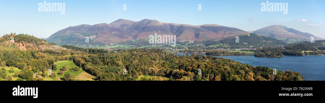 A panorama of the Skiddaw mountain range near Keswick in the English Lake District Stock Photo