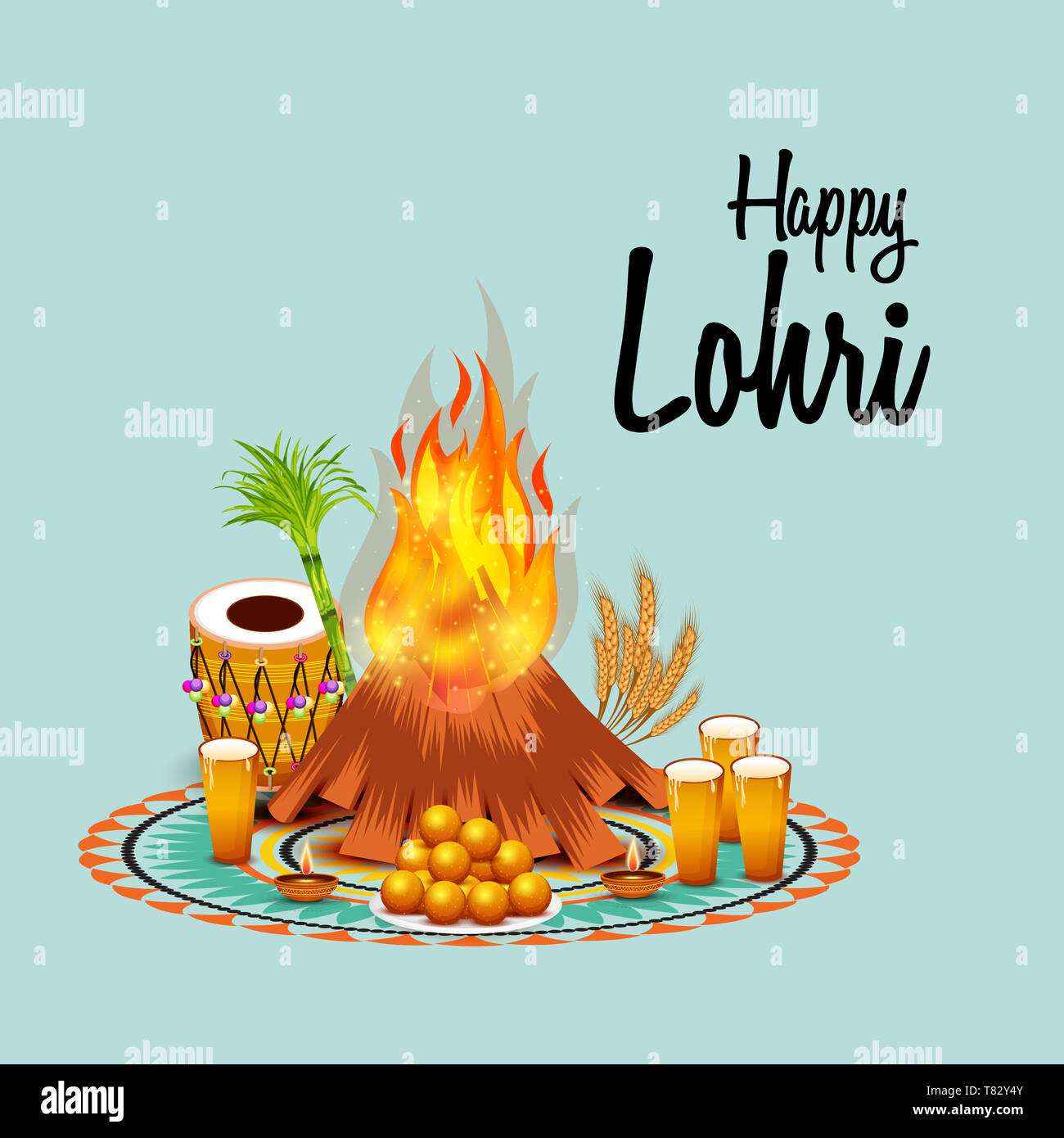 Vector illustration of a Background for Happy Lohri Stock Photo - Alamy