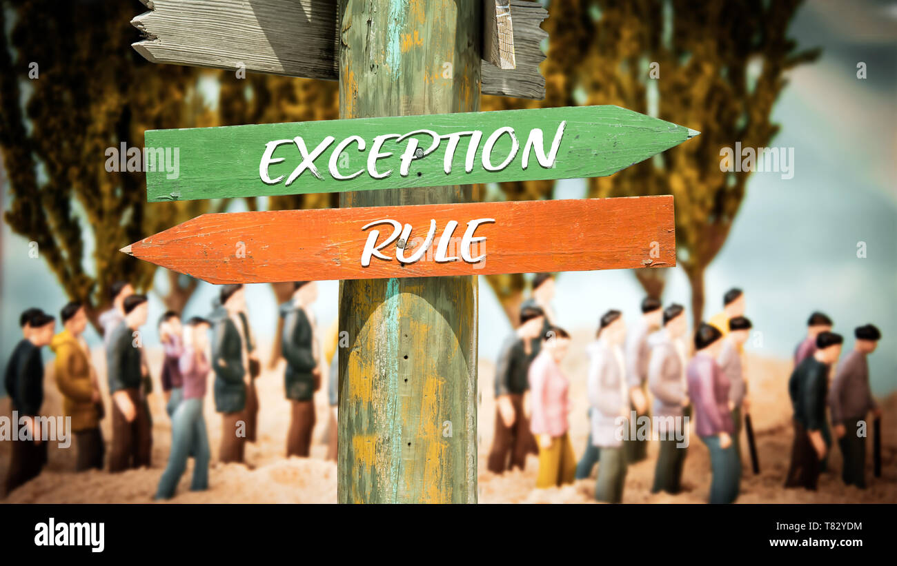 Street Sign the Direction Way to Exception versus Rule Stock Photo - Alamy